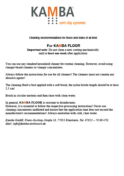 Cleaning recommendation for floors / stairs of all types for KAMBA FLOOR.